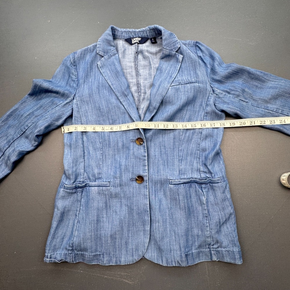 Lands' End Blazer Women's Small Chambray Denim Linen Look Casual Work Jacket - Picture 7 of 10